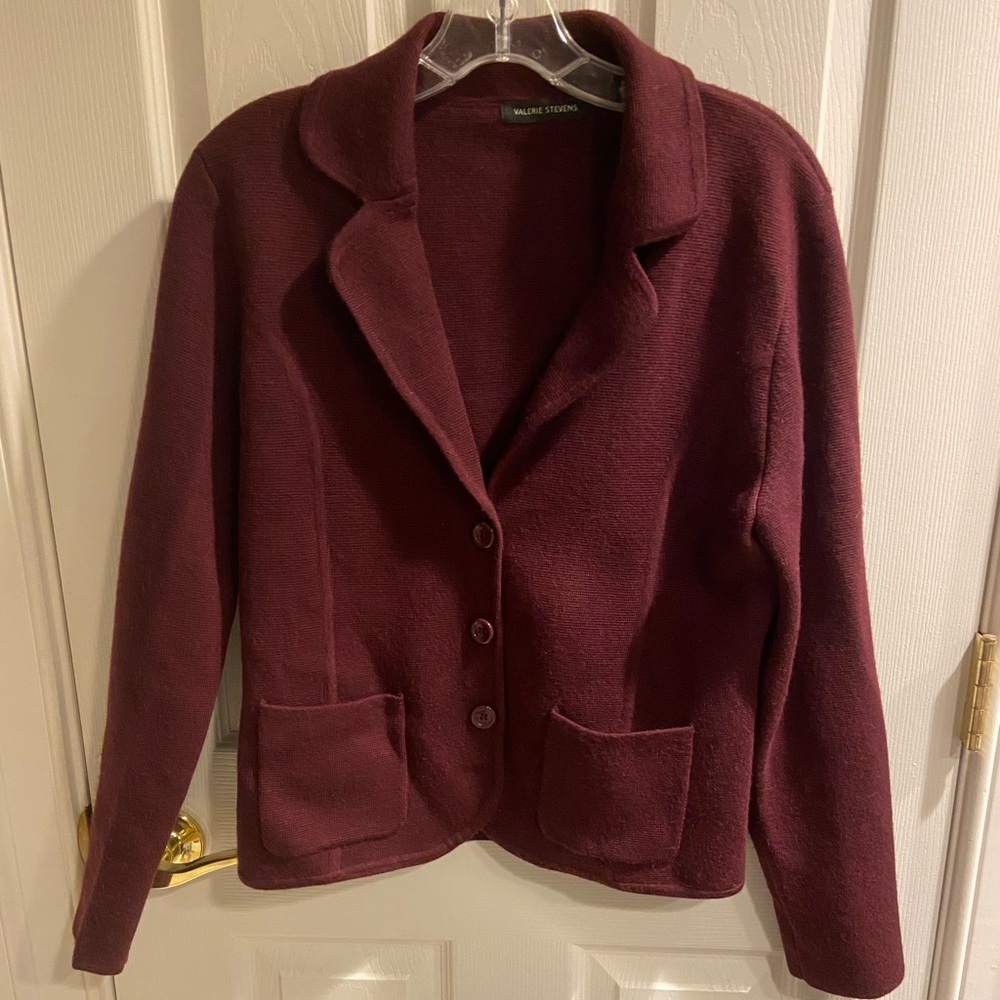 Valerie Stevens Merino Wool Deep Burgundy Blazer sz M EUC